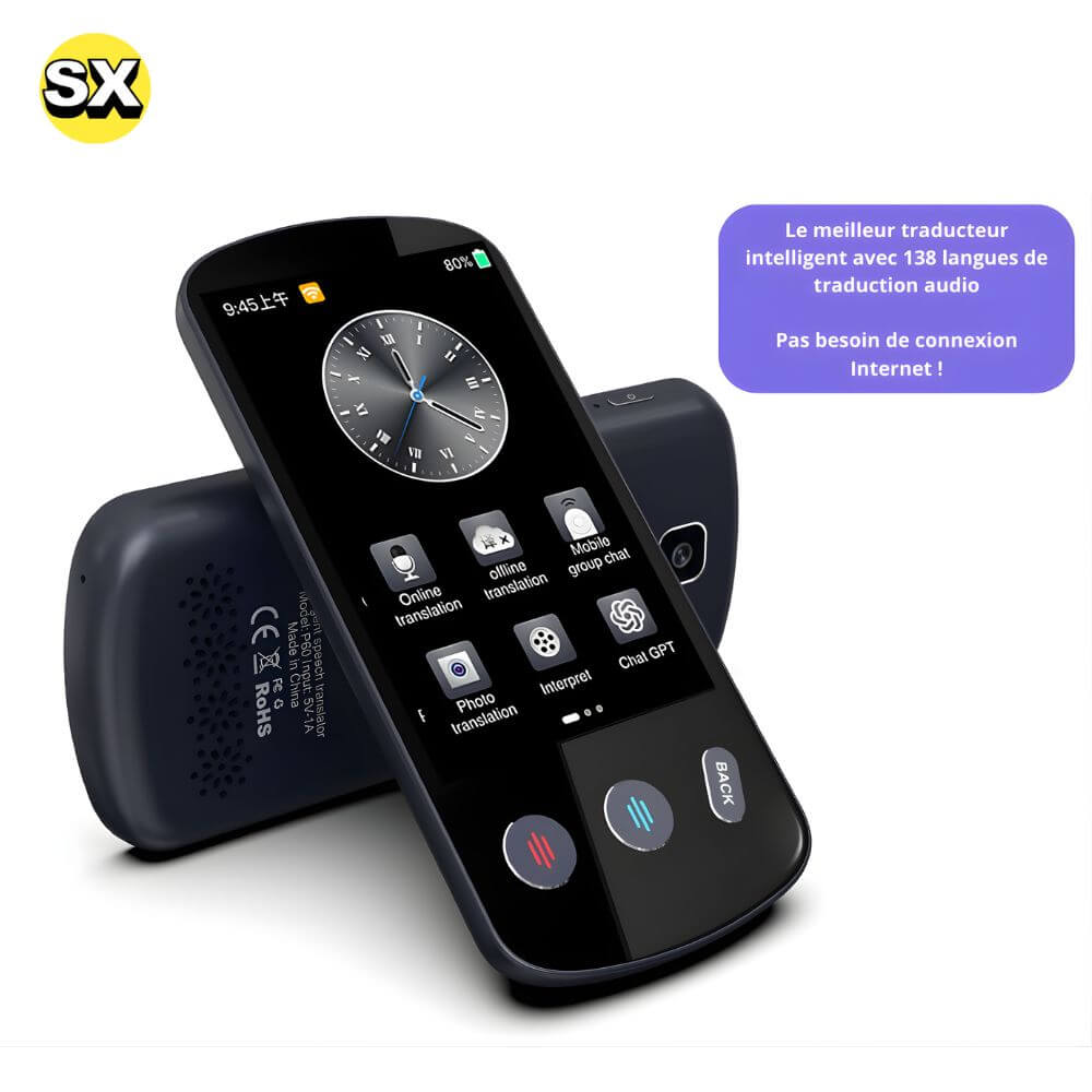 Traducteur vocal instantané portable : 18 langues hors ligne et 138 langues en ligne